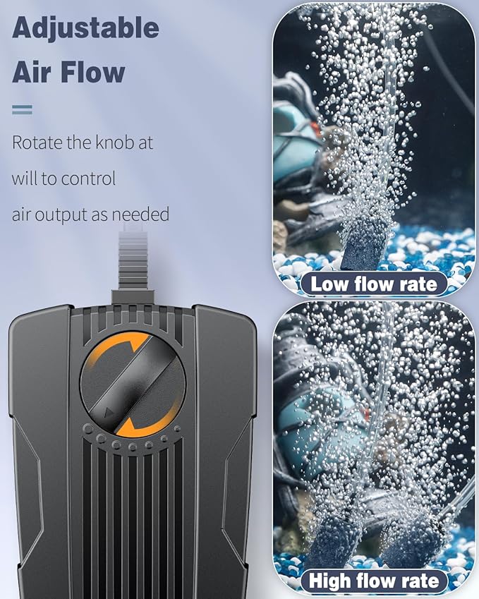 Pawfly Aquarium Air Pump Oxygen Pump for 10-200 Gallon Fish Tanks Buckets Dual Outlet Adjustable Ultra Quiet Aerator Pump with Accessories-PawvioPets