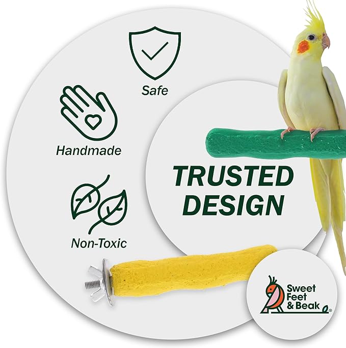 Comfort Grip Safety Perch for Bird Cages - Pedicure Perch for Birds to Keep Nails and Beaks in Top Condition - Safe Easy to Install Bird Cage Accessories - Small 6.5"-PawvioPets