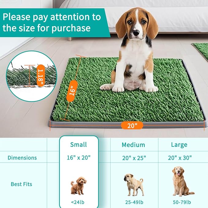 Artificial Grass Pad with Tray - 16"x20" Dog Potty for Puppy Training - with 2 PCS Reusable Replacement Fake Grass Pee Pads, Indoor/Outdoor Small Dog Litter Box for Apartment or Balcony/Patio-PawvioPets
