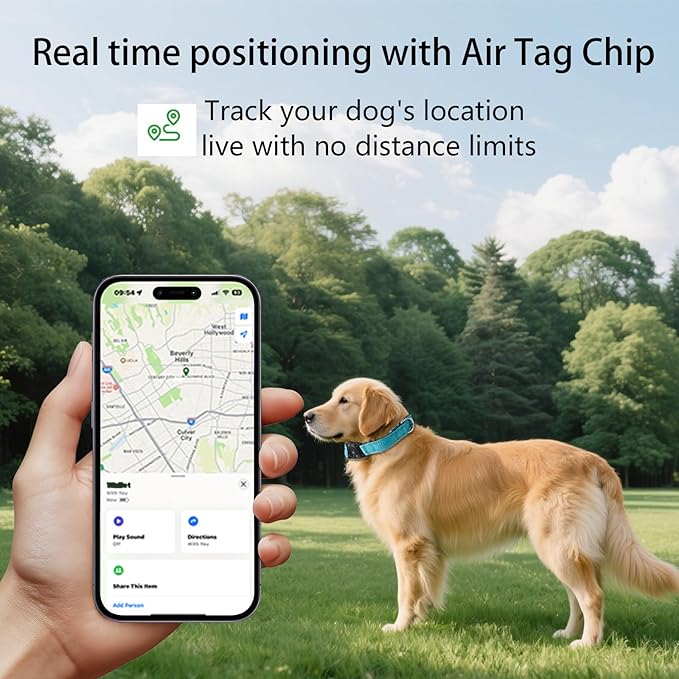 Air -Tag Dog Collar Waterproof Dog Air Tracker Chip for Apple Find My (iOS only) Reflective Strip Real Time Anti-Loss Tags Ultra-Durable GPS Pet Tracking Collar, Sky Blue M (12.4''-17.3'')-PawvioPets