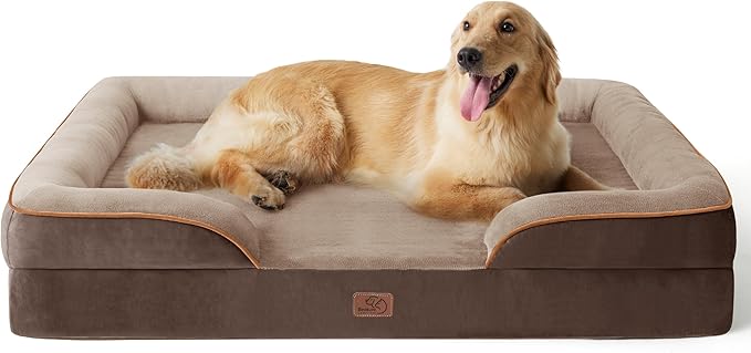Bedsure XL Plus Orthopedic Dog Bed for Extra Large Dogs - Washable XLarge Dog Cat Bed Waterproof, Comfort Dogs Couch Sofa with Washable Removable Cover, Pet Bed with Nonskid Bottom, Brown, 48"-PawvioPets