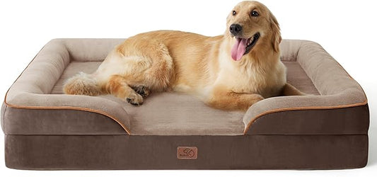Bedsure XL Plus Orthopedic Dog Bed for Extra Large Dogs - Washable XLarge Dog Cat Bed Waterproof, Comfort Dogs Couch Sofa with Washable Removable Cover, Pet Bed with Nonskid Bottom, Brown, 48"-PawvioPets