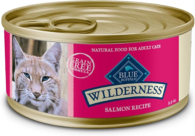 Blue Buffalo Wilderness Natural High-Protein Grain-Free Wet Food for Adult Cats, Salmon Paté, 5.5-oz. Cans, 24 Count-PawvioPets