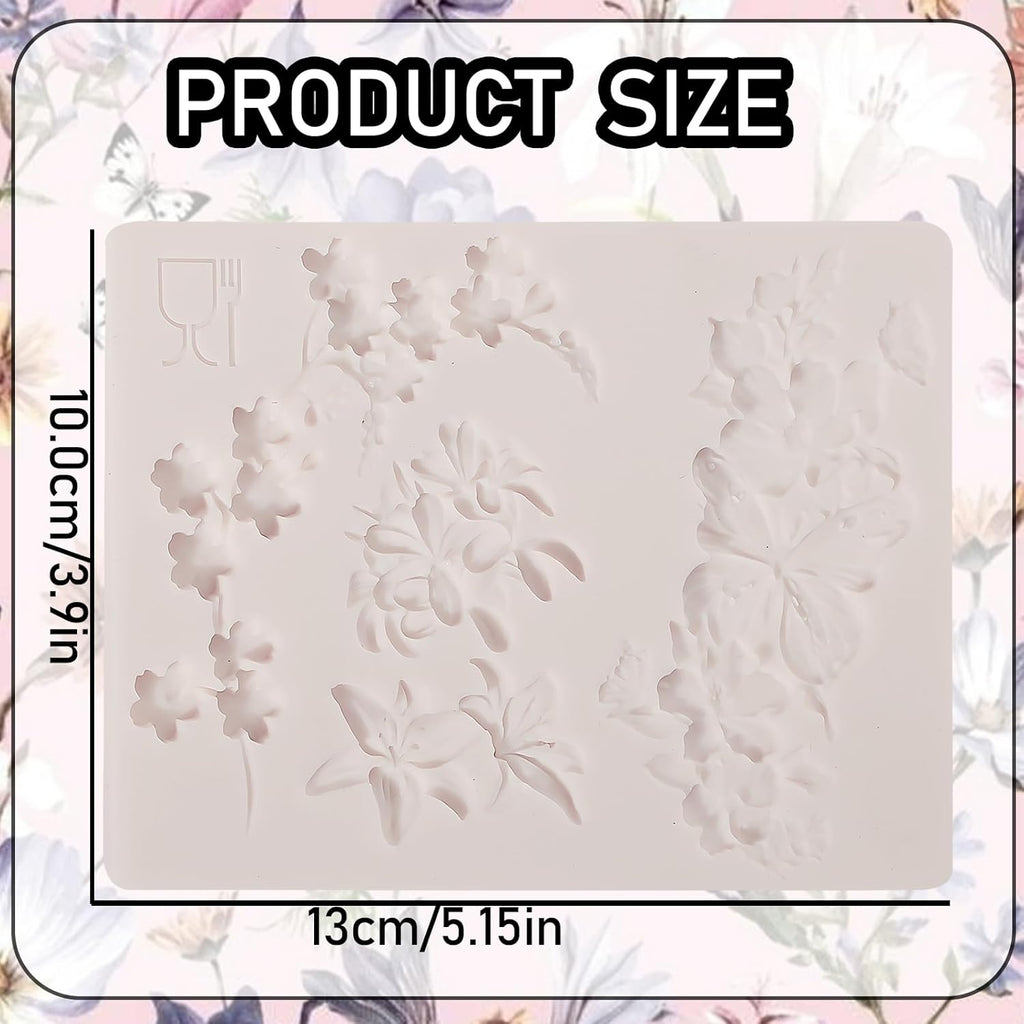 1 Pcs 3D Embossed Flower Fondant Mold, Exquisite Butterfly Lily Chocolate Silicone Molds, for Birthday Cake Decoration, Wedding Dessert Table, Candy, Keychain, Resin Crafts