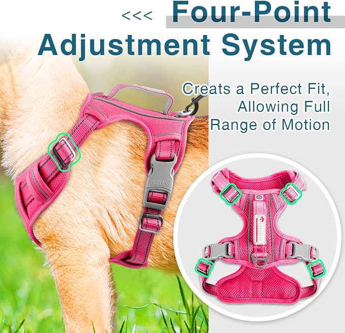 BARKBAY Dog Harness No Pull with ID Tag Pocket - Heavy Duty, Reflective, Easy Control for Large Dogs(Pink,S)-PawvioPets