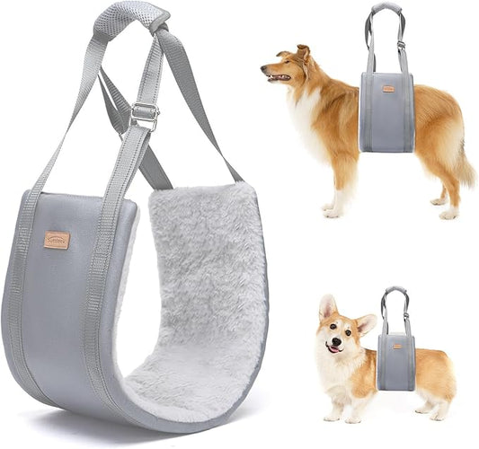 Dog Lift Harness for Large Dogs, Adjustable Dog Sling for Back Legs, Hip Support Harness to Help Lift Dogs Rear for Canine Aid and Old K9 Cruciate Ligament Rehabilitation - Large, Grey-PawvioPets