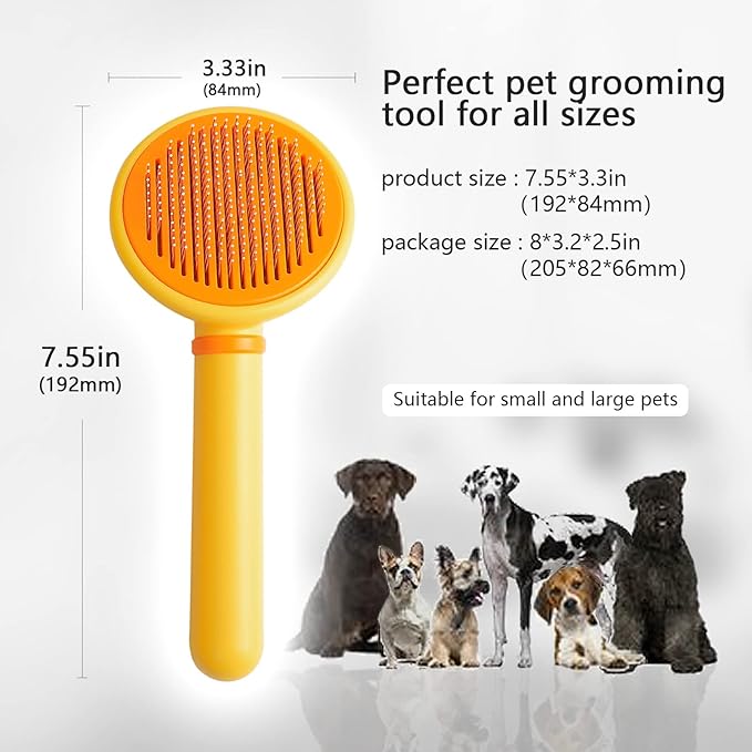 Cat Hair Brush with Release Button for Indoor Cats, Cat Grooming Brush for Long or Short Hair Dogs, Cat Combs for Pet Massage Self-Cleaning Cat Hair Brush-PawvioPets