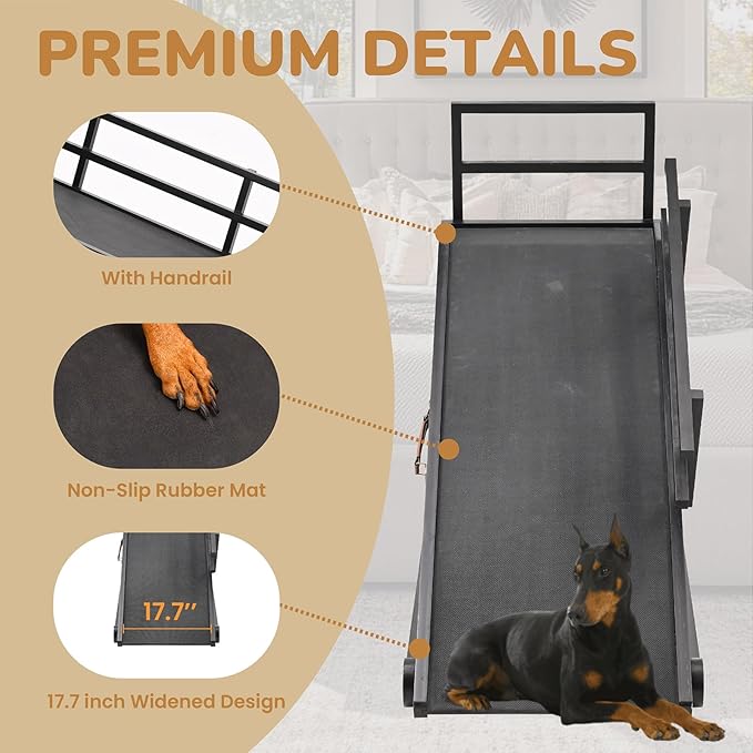 Dog Ramp for Bed, 5 Level Adjustable Dog Ramp for High Beds, Upgrade Rubber Mat High Traction Ramp with Safety Rails, Folding Pet Ramp for Bed, Couch,SUV, Natural Wood Pet Ramp for Small & Old Dogs-PawvioPets