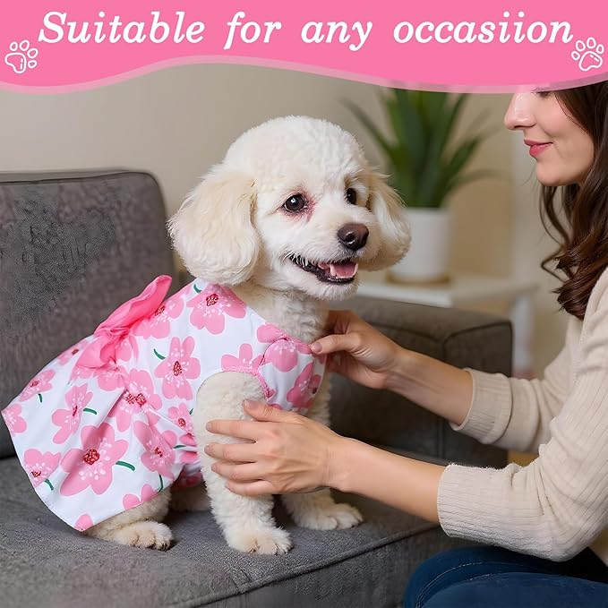 8 Pcs Summer Hawaiian Dog Dresses, Dog Bowknot Dresses Cute Hawaii Puppy Dress Soft Lightweight Clothes Princess Outfits Pet Skirts for Girl Dogs Beach Parties(Medium)-PawvioPets