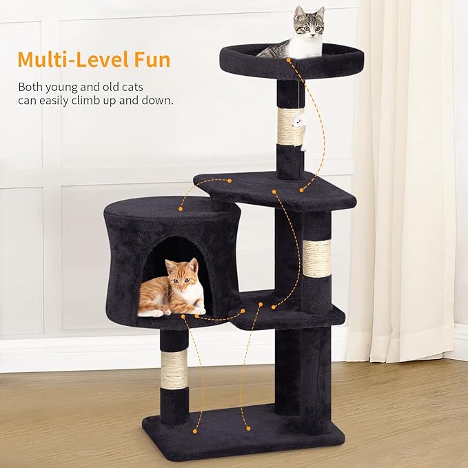 BestPet Cat Tree 36 inch Tall Scratching Toy Activity Centre Cat Tower Cat Condo Multi-Level Furniture Scratching Posts for Indoor Cats,Dark Gray-PawvioPets