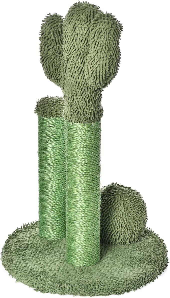 Amazon Basics Cat Scratcher - Indoor Cactus Triple Posts Cat & Kittens Scratching Post with Dangling Ball, Large (27"H) - Green-PawvioPets