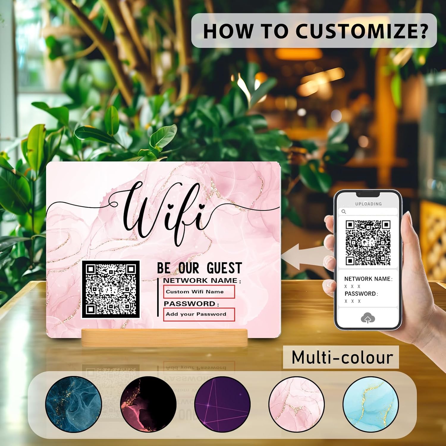 Personalized Custom Metal QR Code Sign Venmo Cashapp Scan to Pay with Stand Instagram Facebook Social Media QR Signs Bar Code QR Plaque Print for Business Salon Beauty Store Restaurant Wifi Sign (W2)