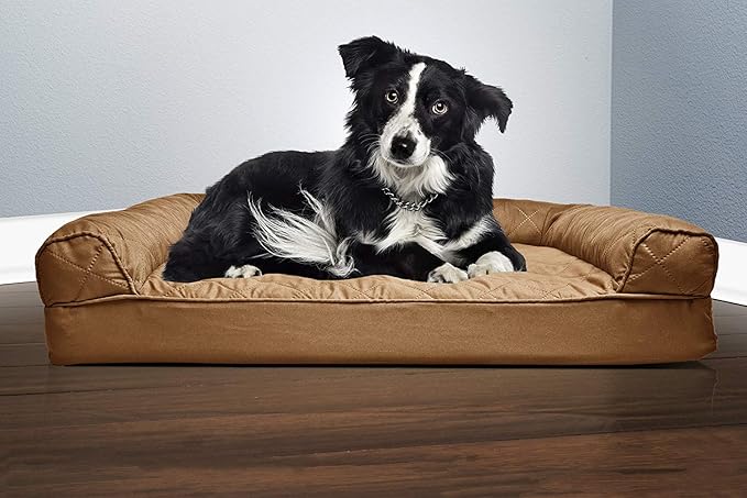 Furhaven Orthopedic Dog Bed for Large/Medium Dogs w/ Removable Bolsters & Washable Cover, For Dogs Up to 55 lbs - Quilted Sofa - Toasted Brown, Large-PawvioPets