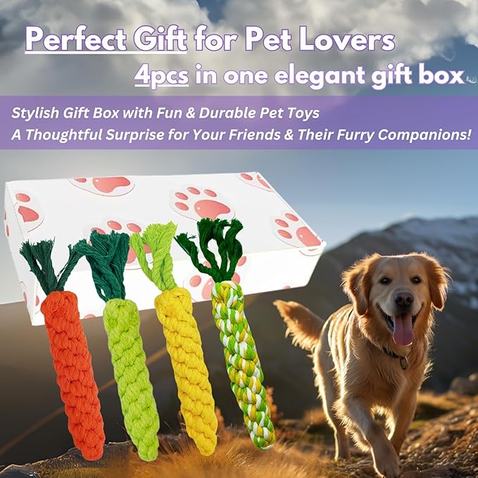 4PCS Mixed Color Woven Pet Chew Set (Yellow, Green, Orange, Rainbow), Dog Chew Toys, Cat Teething Toys, Durable & Safe Interactive Pet Toys-PawvioPets