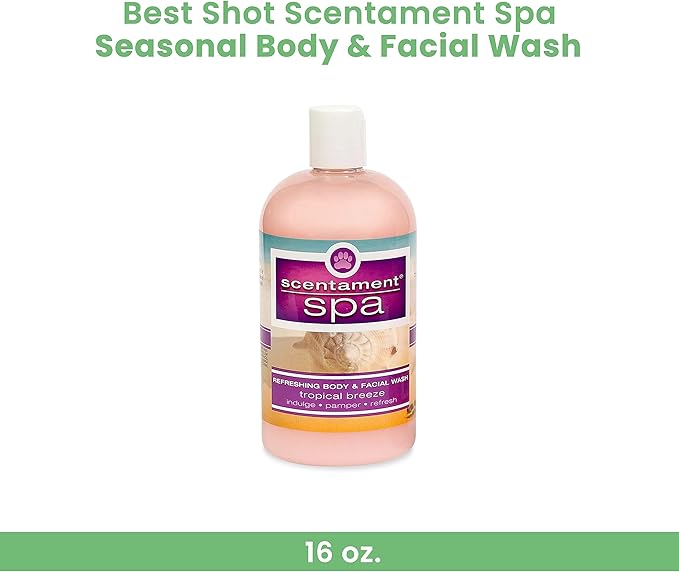 Best Shot Scentament Spa Seasonal Body and Facial Wash, Tearless Shampoo, Hypoallergenic Body Wash, Removes Tear Stains, Tropical Breeze, 16 Oz.-PawvioPets