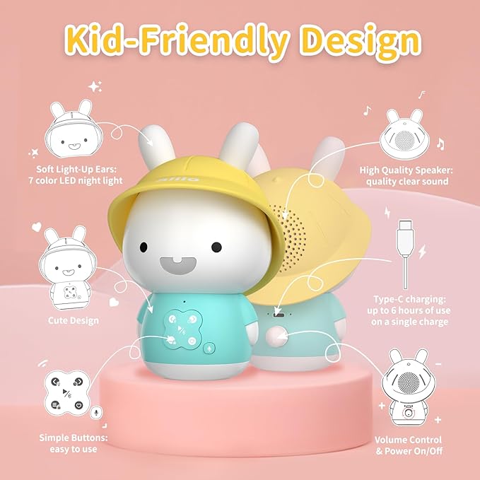 alilo Bunny Kids Music Player, Storytelling Toys for Toddler 1-3-5,Infant Baby Boy Girl Gifts Pre-Loaded 30 Stories/48 Nursery Rhymes/12 Soothing Music,with Nightlight,Bluetooth,Record Function-PawvioPets