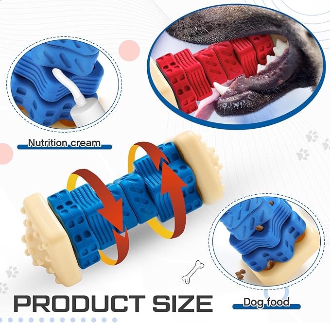 Aliceset 2 Pcs Dog Toys for Aggressive Chewers Tough Durable Indestructible Puzzle Interactive Dog Cognitive Chew Toys with Beef Flavor, Safe Rubber Bone Shape Enrichment Gift to Keep Them Busy-PawvioPets