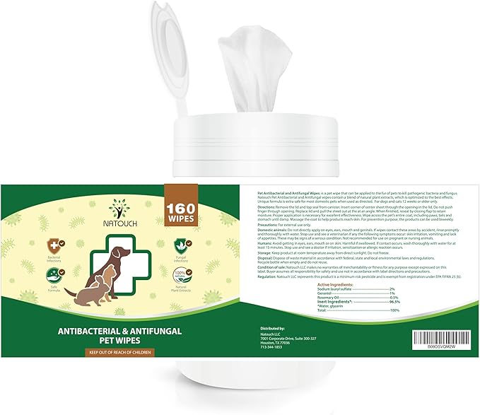 Antifungal and Antibacterial Wipes for Dogs & Cats, Dog Yeast Infection Treatment Wipes, All Natural Grooming Wipes for Cleaning, Help with Hot Spots, Ringworm, and Skin Infections, 160 Count-PawvioPets