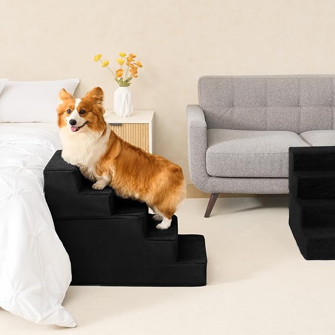 EHEYCIGA Dog Stairs for High Bed 22.5" H, 5-Step Dog Steps for Bed, Pet Steps for Small Dogs and Cats, Non-Slip Balanced Pet Ramp Indoor, Black-PawvioPets