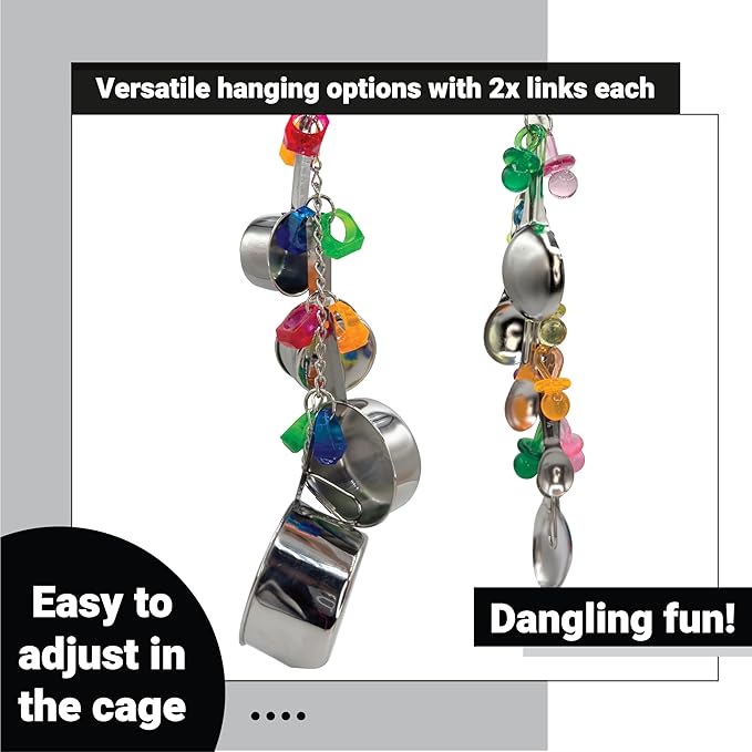 1970 Pk2 Pot and Spoon Delight Features Shiny pots and Spoons with Acrylic Rings and Pacifiers, Handcrafted for African Greys Amazons Macaws-PawvioPets