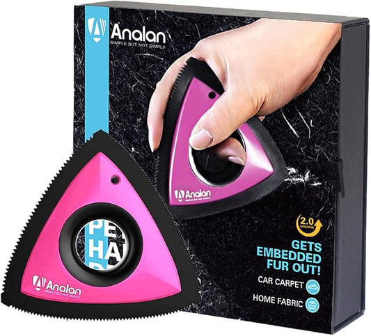 Analan Mini Pet Hair Remover for Car Detailing Supplies, Carpet Dog Hair Remover for Car Interior, Triangle Dog Hair Remover for Auto Detailing, Couch, Furniture, Lint, Carpet (Rose Pink)-PawvioPets