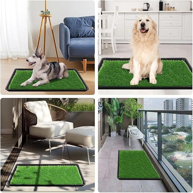 Dog Grass Puppy Training Pee Pad with Tray, Dog Potty with 2 Replacement Artificial Grass Pads, Portable Pet Toilet Washable Odor Free Little Box Indoor Outdoor Use-PawvioPets