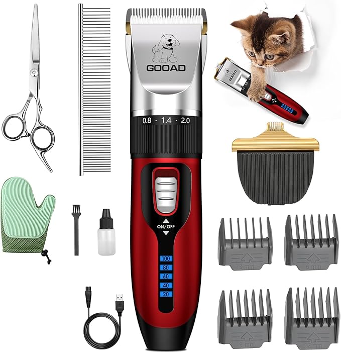 Cat Clippers for Matted Hair, Cat Grooming Kit, Cordless Cat Shaver for Long Hair, Low Noise Paw Trimmer, Cat Hair Trimmer for Grooming,Quiet Pet Hair Clippers Tools for Cats Dogs (Red)-PawvioPets