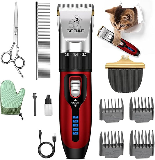 Cat Clippers for Matted Hair, Cat Grooming Kit, Cordless Cat Shaver for Long Hair, Low Noise Paw Trimmer, Cat Hair Trimmer for Grooming,Quiet Pet Hair Clippers Tools for Cats Dogs (Red)-PawvioPets