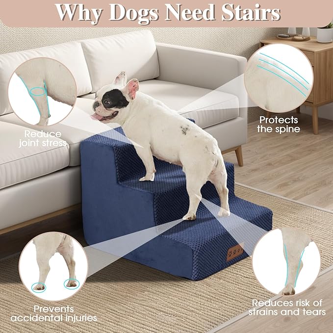 GGIB Dog Stairs for Small Dogs Cats Non-Slip Dog Steps for High Bed Pet Stairs for Sofa Couch Pet Ramp Pet Steps with Removable Washable Cover, 13" H, 3-Step-PawvioPets