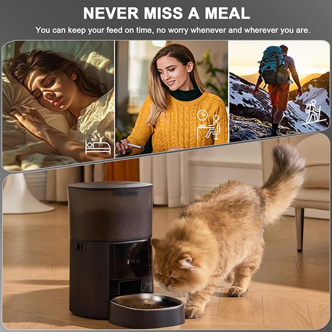 Automatic Cat Feeder WiFi with App Control, Voice Recorder, 4L Dry Pet Food Dispenser for Cats & Dogs with Freshness Preservation, Custom Feeding Times & Portions, Dual Power-PawvioPets
