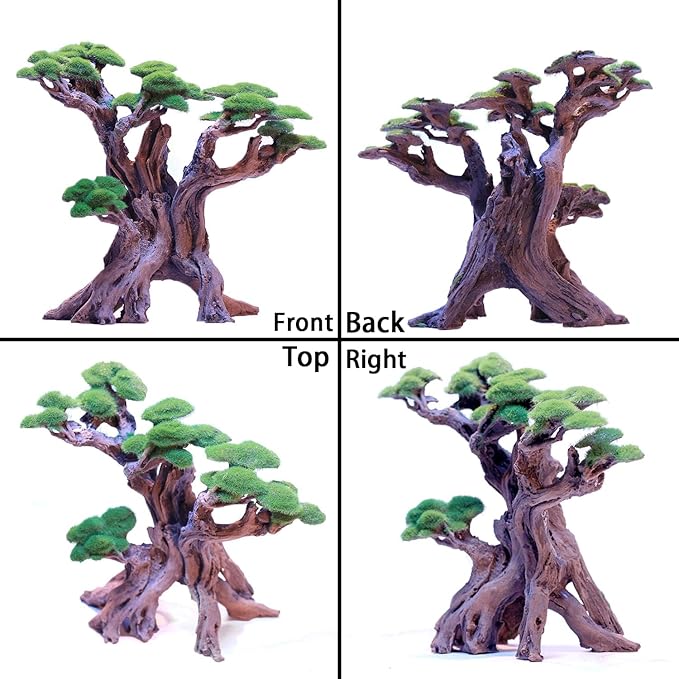 Fish Tank Decor- Bonsai Tree of The Forest with Faux Moss- Aquarium Decoration Aquascaping- Made of Sandstone, 8.8 x 4.3 x 7.8 inches-PawvioPets