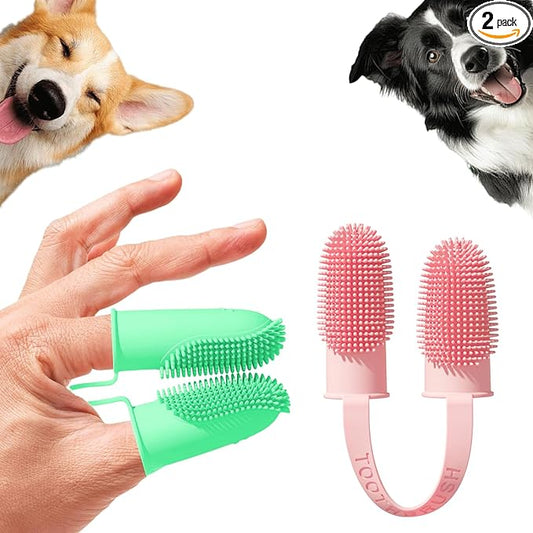 Dog Toothbrush, Dogs Tooth Brushing Kit, Cat Tooth Brush for Small to Large Dogs & Puppies, 2Pack Double Finger Toothbrush for Dog Teeth 360 Cleaning & Dental Care-PawvioPets