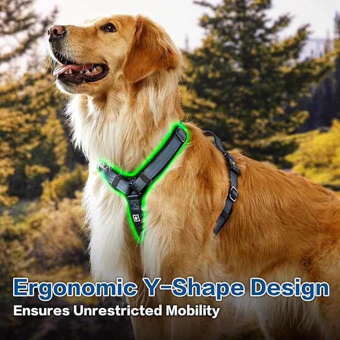 CLEPAWS Dog Harness for Large Dogs, No Pull Dog Harness Easy Walk with Metal Hardware, Ergonomic Y-Shaped Design, Soft Padding, Padded Handle, Durable High-Tensile Nylon (Nightfall, L)-PawvioPets