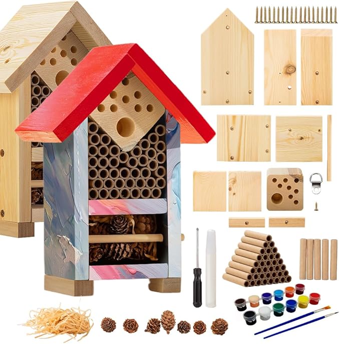 2 PK Premium Bug Hotel Kit Cedar Wood Insect Hotel - DIY Insect House Kit to Build - Backyard Bee House, Nesting Habitat Shelters, Garden Shelter for Bees, Butterflies, Bugs,Heavy Duty Thickness-PawvioPets