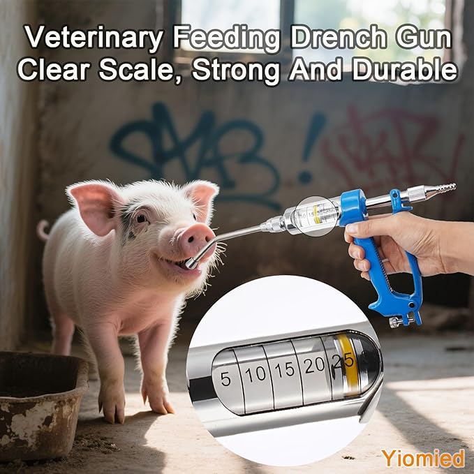 30ML Veterinary Metal Feeding Gun, Continuous Drench Gun Dosing Device Veterinary Adjustable Medicine Dispenser Husbandry Autonomous Feeding Tool, for Pig Cow, Sheep, Horse (Blue, 30ML No Bottle)-PawvioPets