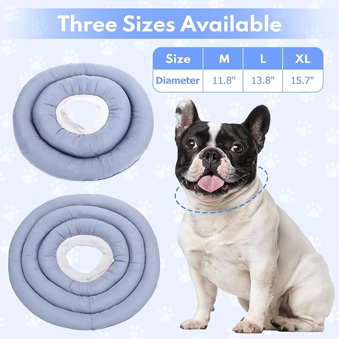 Dog Recovery Collar, Breathable Adjustable Soft Dog Cone, Waterproofing Cat Neck Cone, Pet Donut Collar After Surgery (Blue Gray, L)-PawvioPets