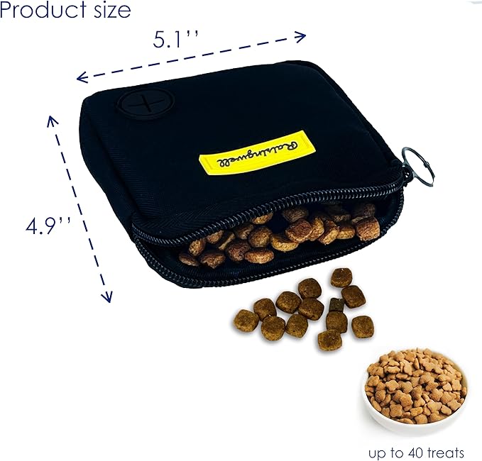 Dog Treat Pouch for Pet Walking and Training with Clicker Poop Bags Small Fanny Zipper Pack Holder for Puppy Snack Dispenser Kit for Leash and Outdoor Use (Black)-PawvioPets
