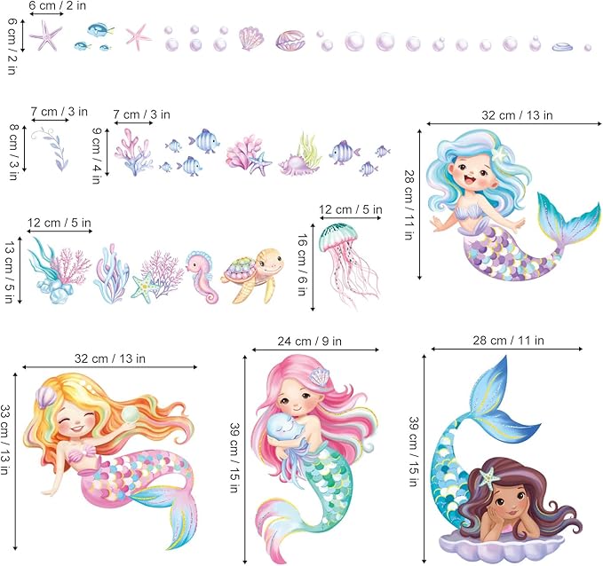 decalmile Under The Sea Mermaid Wall Decals Ocean Fish Starfish Turtle Wall Stickers Baby Nursery Girls Bedroom Bathroom Wall Decor-PawvioPets