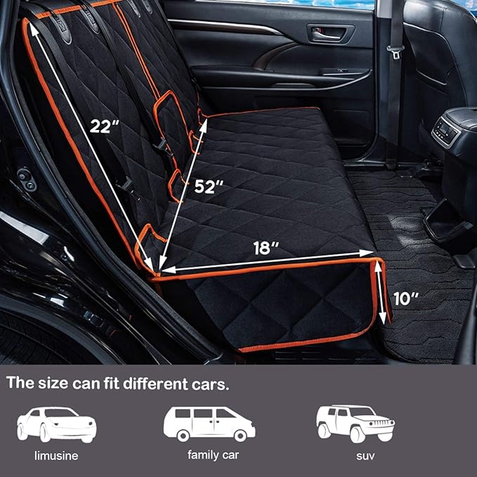 Car Seat Protector, 600D Heavy Duty Car Seat Cover for Dogs, Waterproof Dog Car Seat Cover for Back Seat, Scratch Proof Nonslip Seat Cover for Dogs in Car-PawvioPets