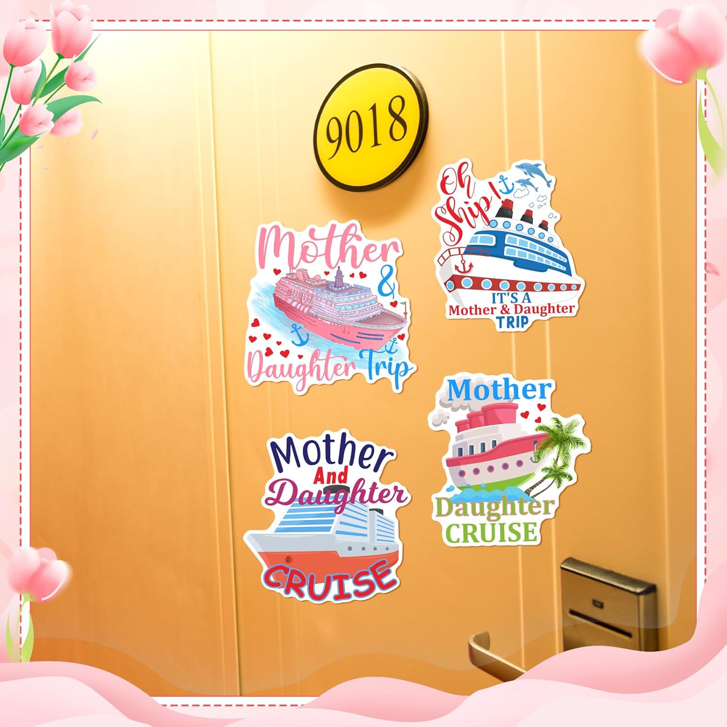 Hoteam 4 Pcs Mother Daughter Cruise Door Decorations Magnetic Large Cruise Ship Door Magnets Funny Waterproof Nautical Magnets for Carnival Cabin Stateroom Fridge Car