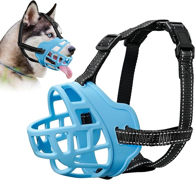 Dog Muzzle for Large Dogs, Breathable Basket Muzzles for Small, Medium and X-Large Aggressive Dog, Allows Panting Drinking, Suitable for Grooming Trimming Training (6, Luminous Blue)-PawvioPets