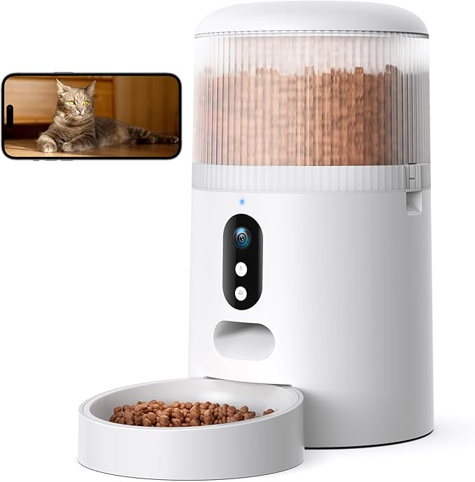 Faroro Automatic Cat Feeder with Camera, 3MP HD Video with Night Vision, 5G WiFi Cat Feeder Automatic with APP Control, 2-Way Audio, Low Food Sensor, Motion Alerts for Cats and Dogs-PawvioPets