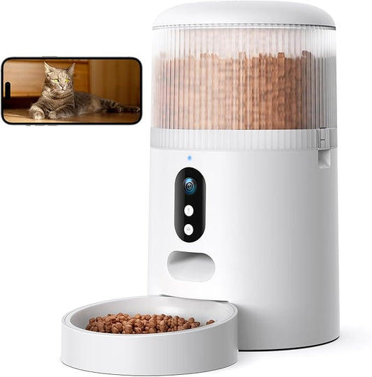 Faroro Automatic Cat Feeder with Camera, 3MP HD Video with Night Vision, 5G WiFi Cat Feeder Automatic with APP Control, 2-Way Audio, Low Food Sensor, Motion Alerts for Cats and Dogs-PawvioPets