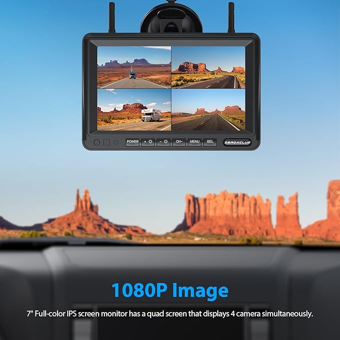 4 Cameras Wireless RV Backup System with 7-Inch Monitor, 2 Rear Sharkfin 2 Side Cameras, IR Night Vision, IP69k Waterproof Recording, Compatible with Furrion Pre-Wired RV Truck Trailer BW4-PawvioPets