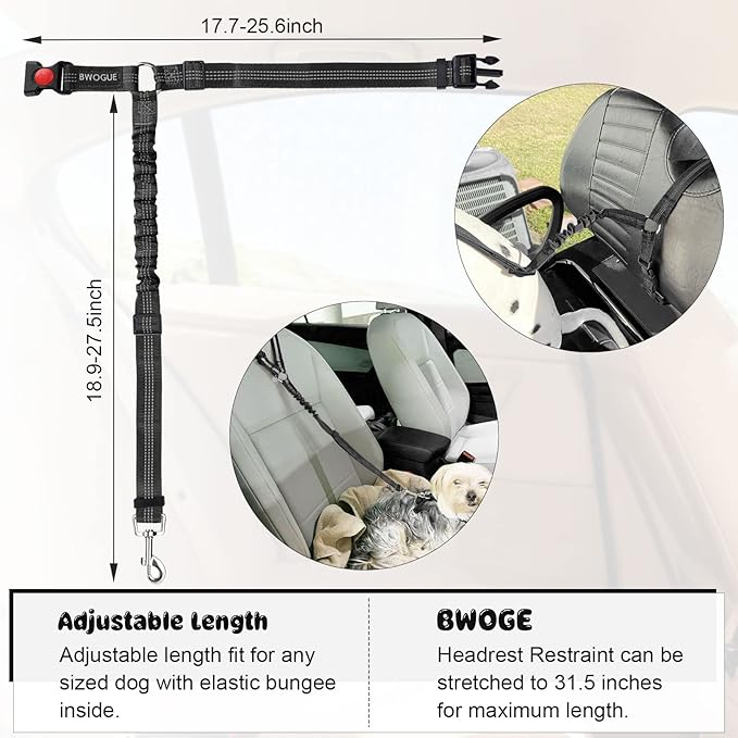 BWOGUE 2 Packs Dog Cat Safety Seat Belt Strap Car Headrest Restraint Adjustable Nylon Fabric Dog Restraints Vehicle Seatbelts Harness-PawvioPets