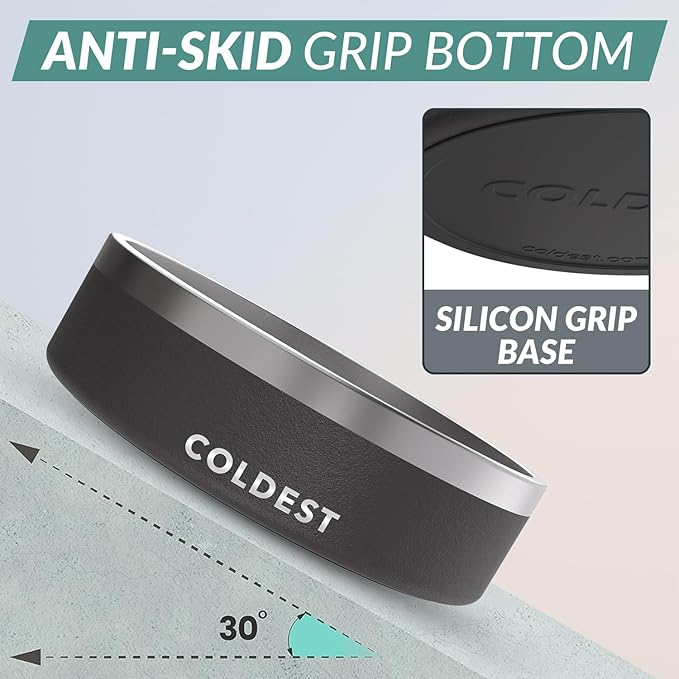 Coldest Dog Bowl - Anti Rust Metal, Non Slip, 3 Layers Insulated Stainless Steel Dog Bowls - Spill Proof & Heavy Duty - Water Bowl for Dogs, Cats & Pets, Dish Washer Safe (42 oz, Stealth Black)-PawvioPets