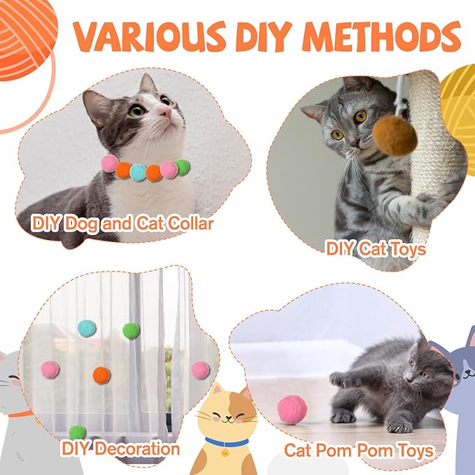 20Pcs 1.6" Cat Toy Balls, Soft Kitten Pom Pom Toys, Plush Interactive Playing Quiet Ball Cats Favorite Toy, DIY Craft Decorations, Training and Sensory Enrichment-PawvioPets