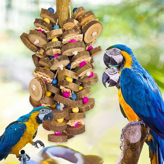 Extra Large Bird Parrot Toys- 19.7 inch Multicolored Natural Wooden Block Parrot Chewing Toy Suggested for Macaws cokatoos, African Grey and a Variety of Amazon Parrots. (Large Size)-PawvioPets