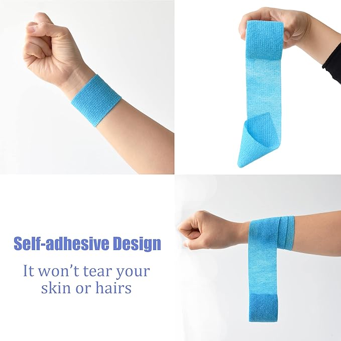 9 Pack 2" x 5 Yards Self Adhesive Bandage Wrap Self Stick Wrap for Ankle, Wrist, Finger, Sports, Breathable Cohesive Vet Tape for Pets (Light Blue)-PawvioPets