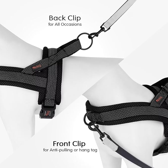 Didog No Pull Dog Harness with Breathable Mesh Padded, Full Reflective & Quick Fit Adjustable Vest Harness, Easy for Training Walking for Small & Medium and Large Dogs (Black, M:Chest 21-26")-PawvioPets